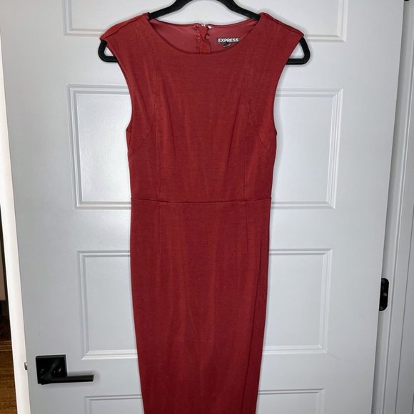 Express Size 4 Burgundy Midi Work/Cocktail Dress - Picture 2 of 4